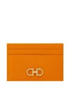 Ferragamo Hammered Leather Gancini Card Holder In Orange