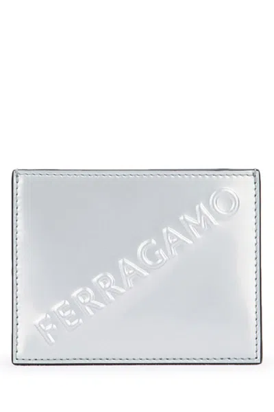 Ferragamo Logo Embossed Cardholder In Silver
