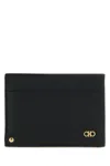 Ferragamo Black Card-holder With Micro Gancini Detail In Hammered Leather Man In Black