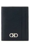 Ferragamo Black Cardholder With Gold-tone Gancini Logo In Calf Leather Man In Black