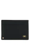 Ferragamo Black Card-holder With Micro Gancini Detail In Hammered Leather Man In Black