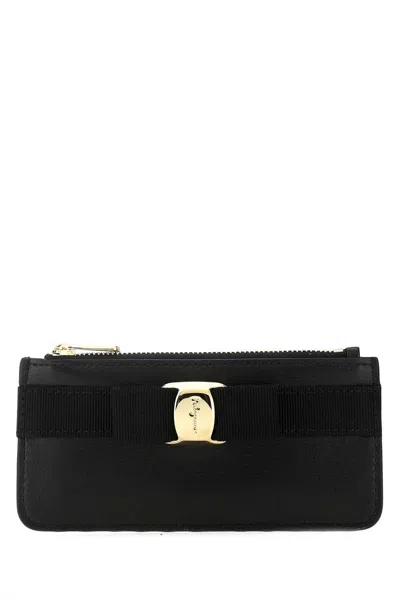 Ferragamo Vara Bow Leather Card Holder In Black