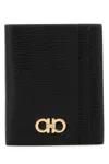Ferragamo Black Cardholder With Gold-tone Gancini Logo In Calf Leather Man In Black