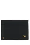 Ferragamo Black Card-holder With Micro Gancini Detail In Hammered Leather Man In Black