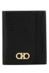 Ferragamo Black Cardholder With Gold-tone Gancini Logo In Calf Leather Man In Black