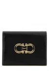 Ferragamo Leather Wallet Fold-over Design Gold-tone Hardware In Black