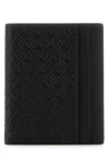 Ferragamo Compact Leather Card Holder With Embossed Pattern In Black