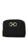 Ferragamo Black Coin Purse With Gancino Logo In Hammered Leaher Woman In Black Black