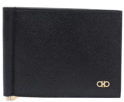 Ferragamo Logo Plaque Bi-fold Wallet In Black