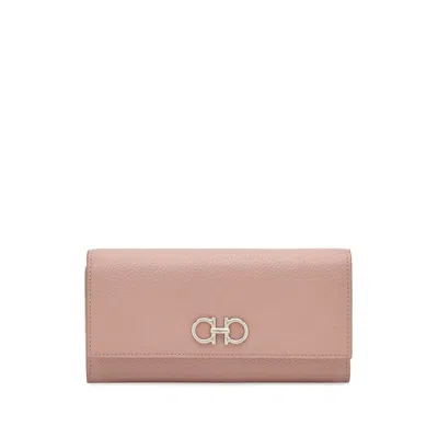 Ferragamo Gancini Leather Wallet In Pink