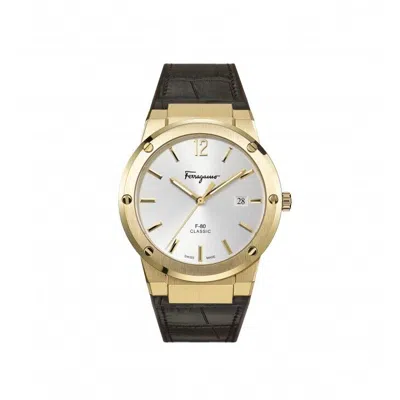 Pre-owned Ferragamo Salvatore  Watch Sfdt00419 F-80 Brown Crocodile Pattern 41mm