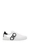 Ferragamo White Sneakers With Gancini Print On The Side And Contrasting Heel In Leather Man In White