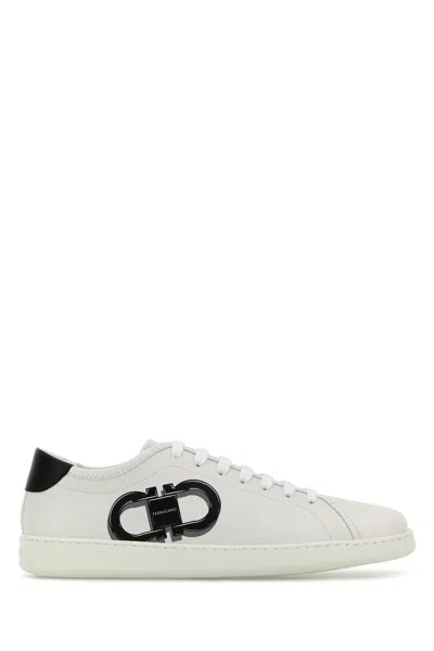 FERRAGAMO SALVATORE FERRAGAMO WHITE LEATHER BRANDY 1 SNEAKERS