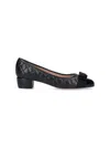 Ferragamo Vara Q Bow-embellished Quilted Patent-leather Pumps In Black
