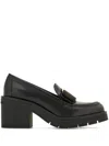Ferragamo Black Vara Bow Moccasin With Heel In Black