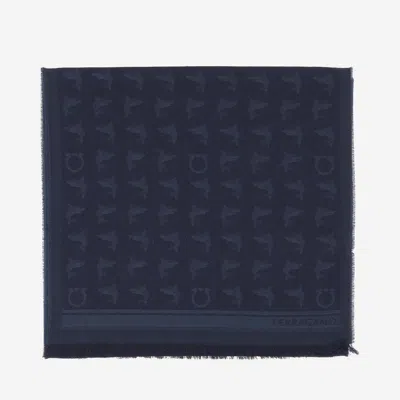 Ferragamo Salvatore  Woln Scarf With Patterned Design In Blue
