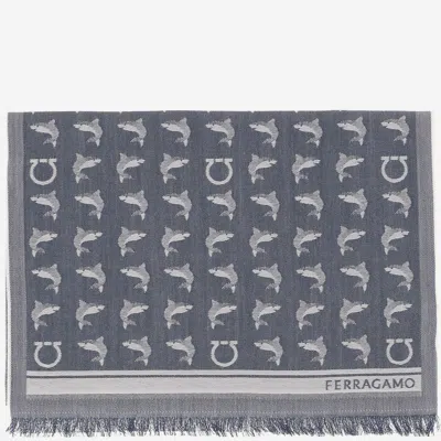 Ferragamo Salvatore  Woln Scarf With Patterned Design In Gray