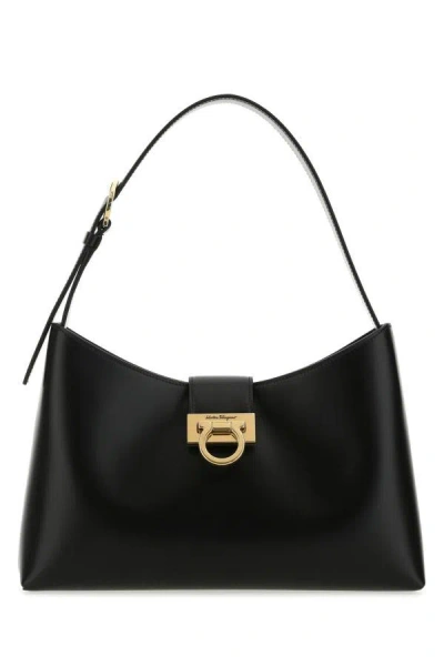 Ferragamo Salvatore  Woman Black Leather Trifolio Shoulder Bag
