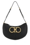 Ferragamo Black Leather Maxi Gancio Shoulder Bag In Multicolor