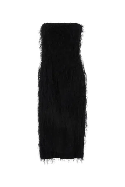 Ferragamo Eyelash Fabric Strapless Dress In Black