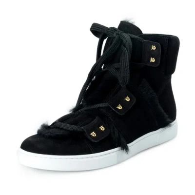 Pre-owned Ferragamo Salvatore  Women's Black "solda" Suede Fur Sneakers Boots Shoes