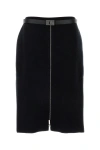 Ferragamo Stretch Wool Blend Skirt With Belted Waist In Black