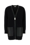 Ferragamo Leather-trimmed Cardigan In Black
