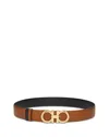 Ferragamo Salvatore  Women's Gancini Reversible Leather Belt In Sella Brown/gold