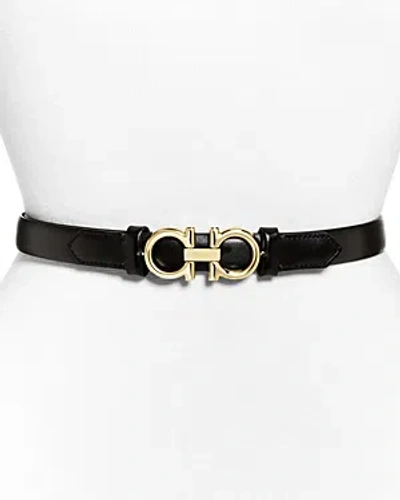 Ferragamo Salvatore  Women's Gancini Slim Leather Belt In Black/gold