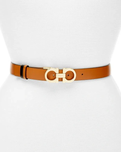 Ferragamo Salvatore  Women's Gancini Slim Reversible Leather Belt In Brown/black