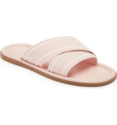 Pre-owned Ferragamo Salvatore  Women Laurene Slide Sandal Logo On Strap Footwear Pink