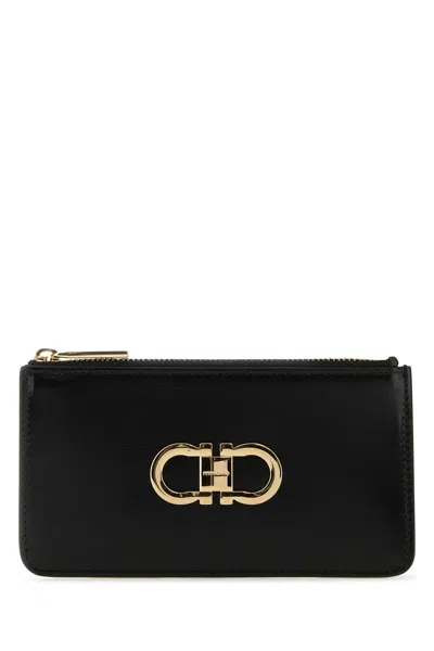 Ferragamo Salvatore  Women's Leather Wallet With Gold-tone Hardware In Black