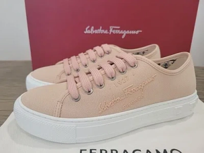 Pre-owned Ferragamo Salvatore  Women Light Pink Mediterr Low Cut Sneakers 9 C In Box