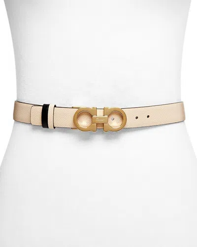 Ferragamo Salvatore  Women's Skinny Gancini Belt In Macadamia/black/gold