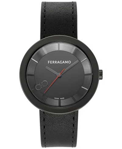 Ferragamo Curve V2 Leather Strap Watch, 35mm In Black