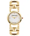 Ferragamo 25mm Double Gancini Stud Watch With Silver Dial, Yellow Gold In Gold