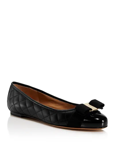 Ferragamo Salvatore  Women's Varina Quilted Leather Cap Toe Ballet Flats In Nero