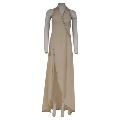 Pre-owned Ferragamo Salvatore  Womens Asymetrical Split Maxi Runway Dress It 40 Tan Resort In Brown