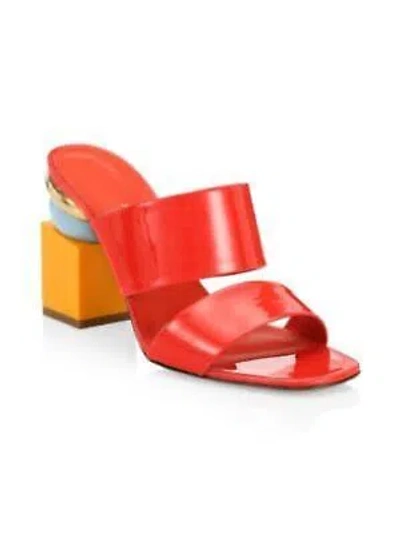Pre-owned Ferragamo Salvatore  Womens Red Double Band Lotten Slip On Leather Sandals 6 B