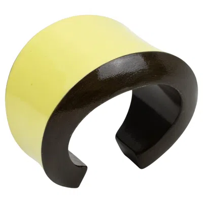 Pre-owned Ferragamo Salvatore  Yellow And Brown Wood Enameled Cuff Bracelet Bangle