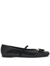 Ferragamo Ruffle Pointed Toe Ballerina Shoes In Black