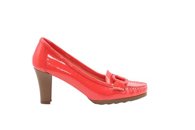 Ferragamo Salvatore Ferragmo Gancini Loafer Heels In Red Patent Leather
