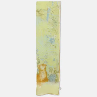 Pre-owned Ferragamo Salvatore Ferrara Light Green Wildlife Printed Silk Stole