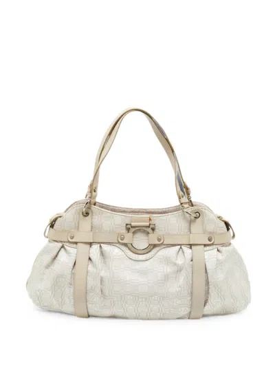 Pre-owned Ferragamo Salvatore Logo-print Jacquard Shoulder Bag In Neutral
