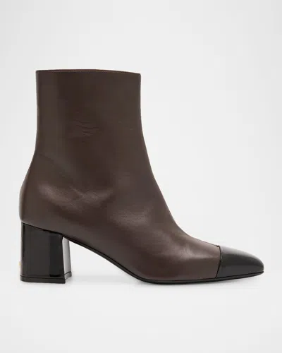FERRAGAMO SAMBI CAP-TOE LEATHER ANKLE BOOTS
