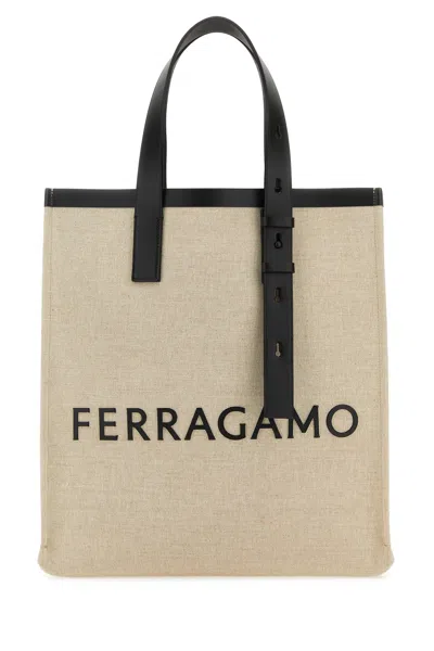 Ferragamo Sand Canvas Shopping Bag