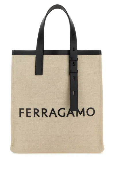 Ferragamo Sand Canvas Shopping Bag