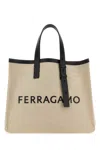 FERRAGAMO SAND CANVAS SHOPPING BAG