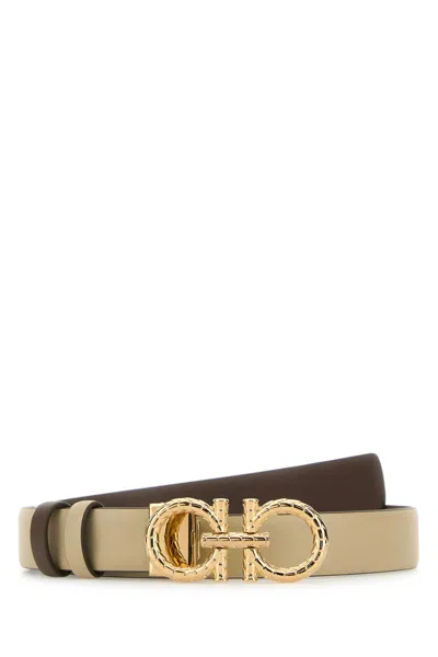Ferragamo Sand Leather Reversible Belt In Brown