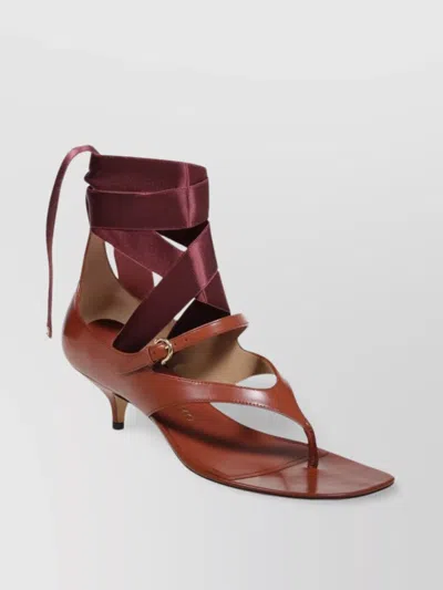 Ferragamo Sandal Kitten Heel Strappy Square Toe In Brown